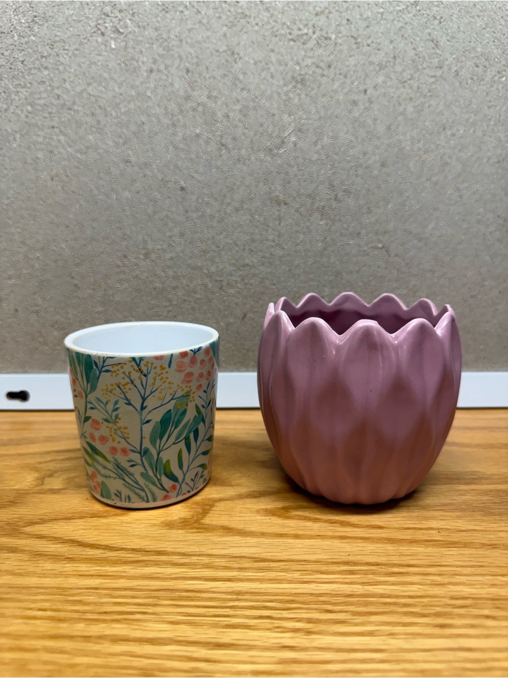 Pink Tulip Ceramic Planter & Floral Ceramic Pot Set